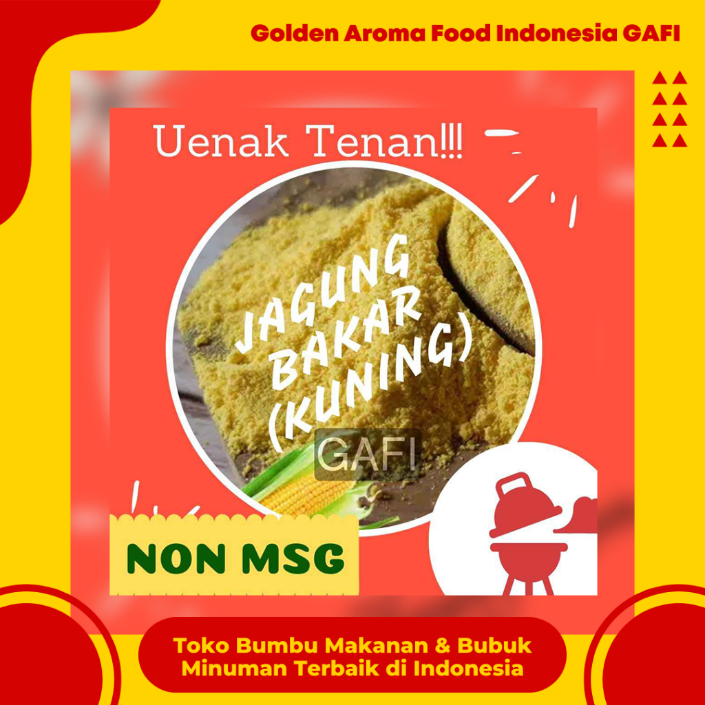 

GAFI Food Bumbu Tabur Rasa Jagung Bakar Kuning NON MSG 1 kg Enak Murah Lezat Gurih, Yellow Grilled Corn Flavor NON MSG Seasoning Powder 1kg