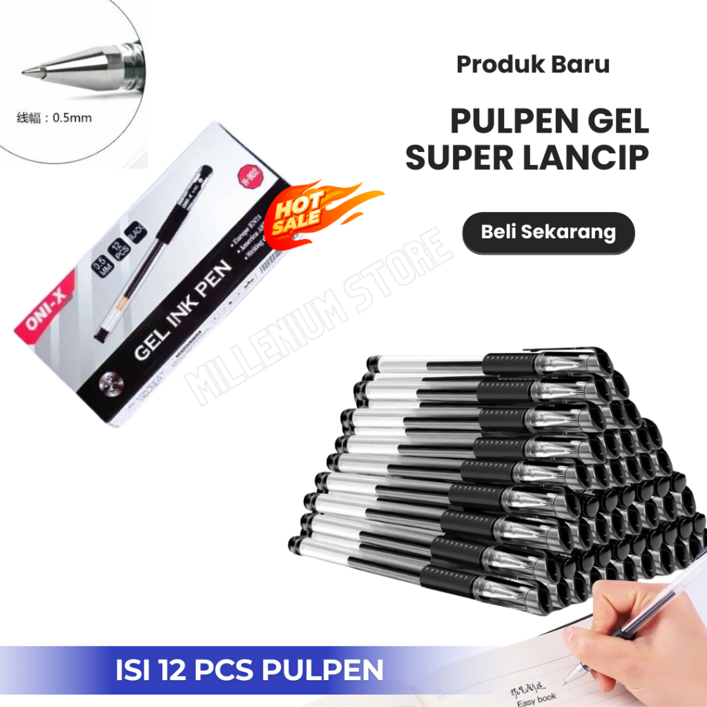 

Pulpen Gel / Ballpoint / Gelpen ONI-X isi 12 pcs Tinta Hitam / Pulpen Gel 0.5 MM / Pulpen Murah / Pulpen Sekolah / Pulpen Tinta hitam / Cod