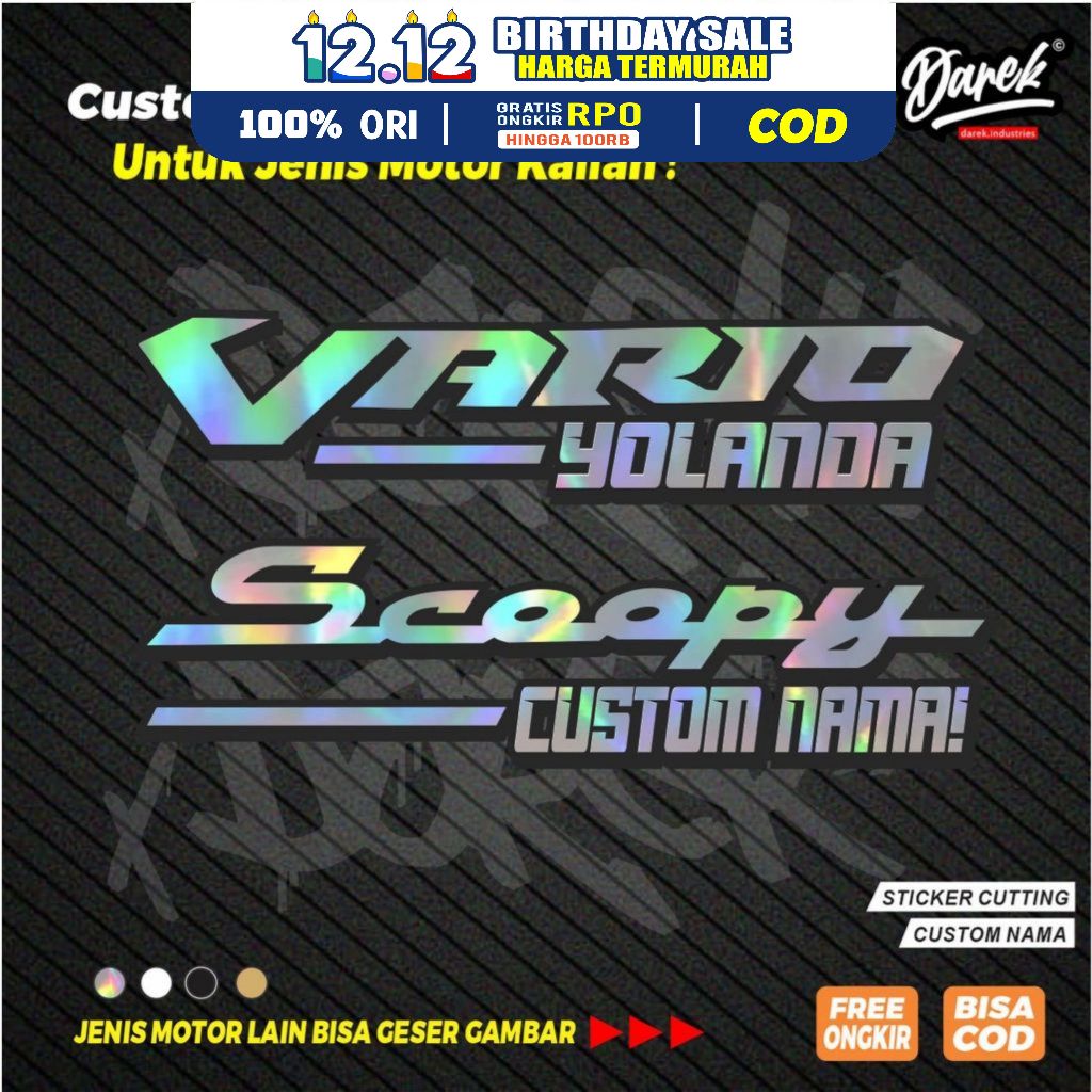 STICKER VARIASI PELAN, CUSTOM NAMA, STIKER MOTOR VARIO, BEAT, MIO, NMAX, PCX