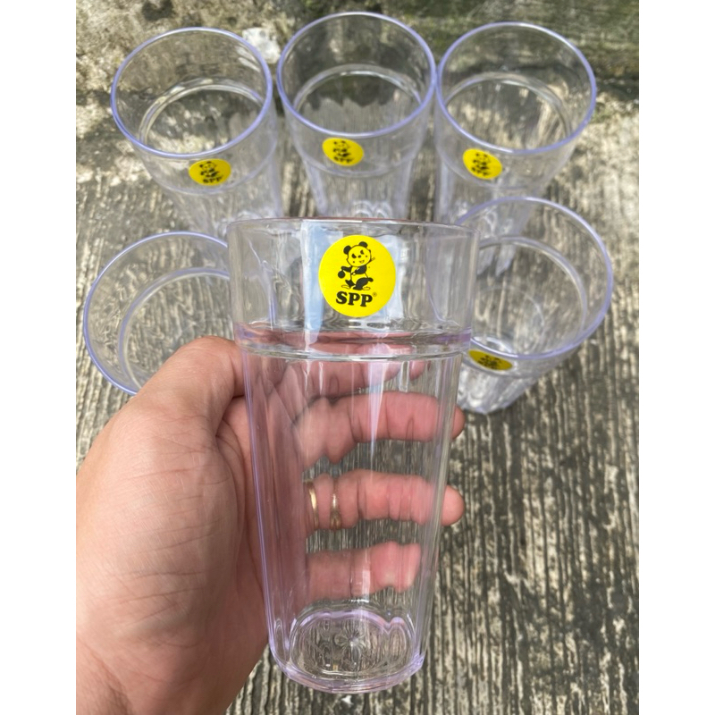 6pc Gelas Atom Valencia Mika Cangkir Plastik Bening Besar Tempat Kopi Teh