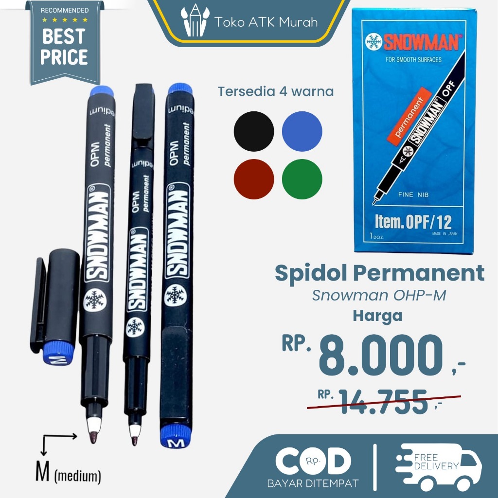 

Spidol Snowman OHP-M Permanent (Hitam/Biru/Merah/hijau)