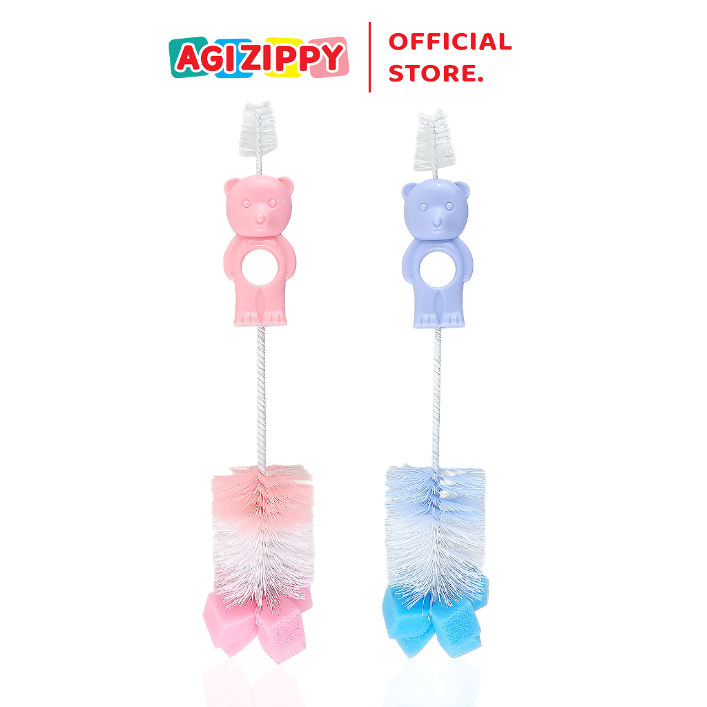 AGI ZIPPY Sikat Botol Bayi 2 In 1 Sikat Botol Beruang Bottle Brush Sikat Botol & Dot ZIP-OK-526