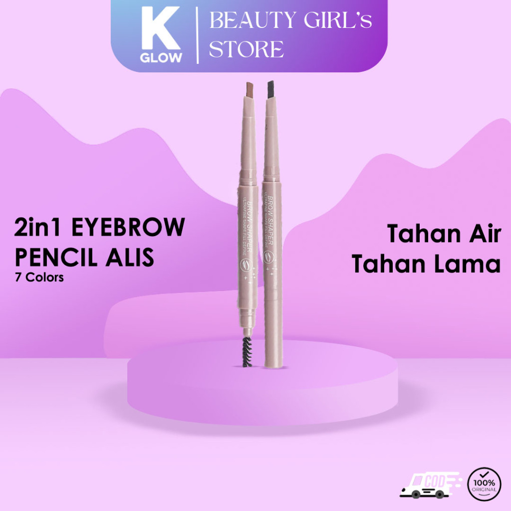 ⚜️KGLOW⚜️ Pensil Alis Eyebrow 2 in 1 Kepala Ganda 7 Warna Ungu Muda Lilac LA025 752