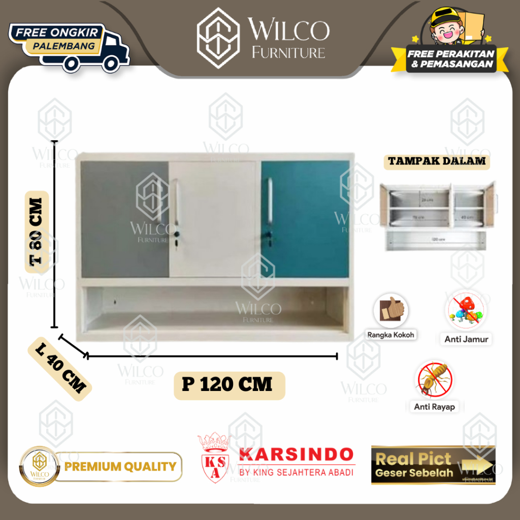 Lemari Dapur Besi/Lemari Dapur Gantung 3 Pintu 2 Pintu Lemari Serbaguna Dapur Murah Pelambang