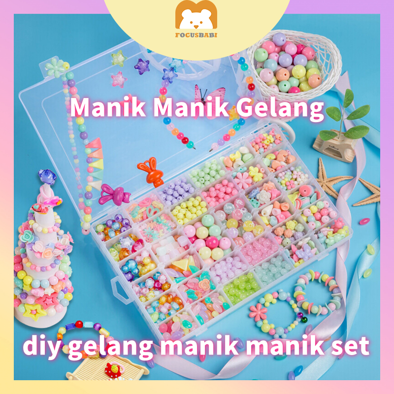 Diy Jewelry Mainan Anak Manik Manik Gelang Set Kotak Dan Tali Lengkap Meronce Manik Manik Set