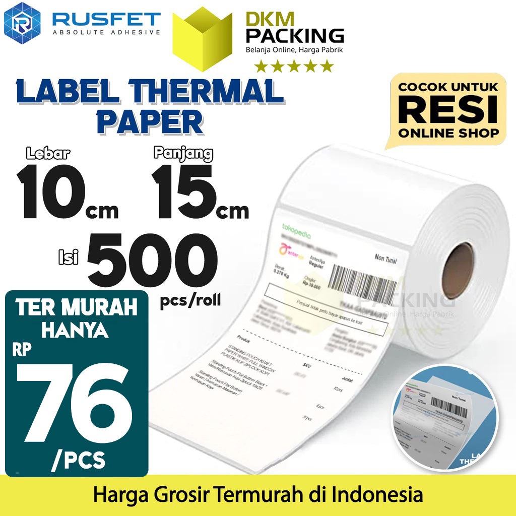 

Label Stiker Thermal Paper A6 10x15mm 100x150 cm Sticker Barcode Resi RUSFET TERMURAH