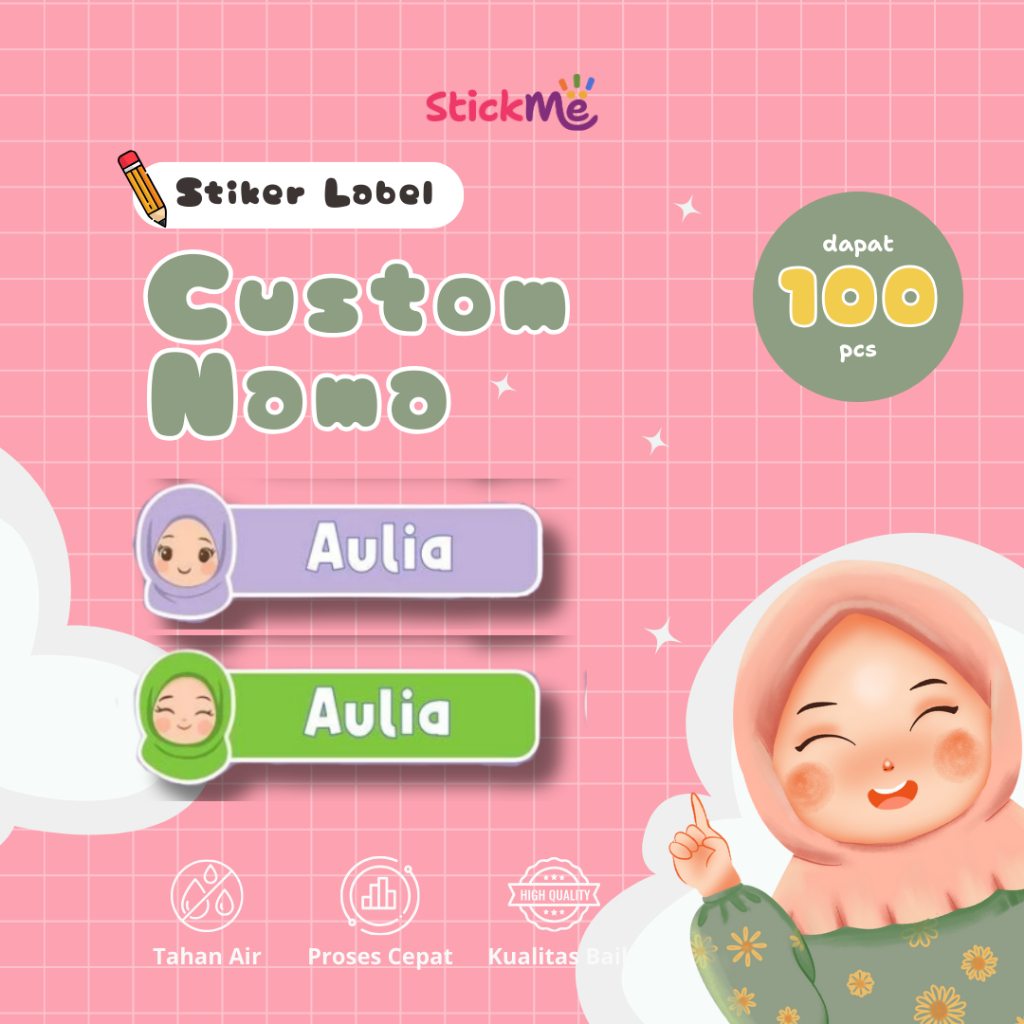 

Stickme Sticker Custom Nama Dapat 100 pcs Anti Air Versi Hijab
