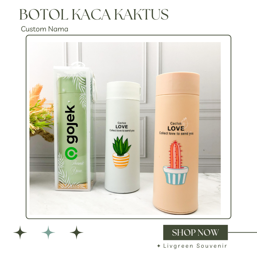 Souvenir Corporate Botol Kaca Kaktus  Custom Nama Kemas Mika