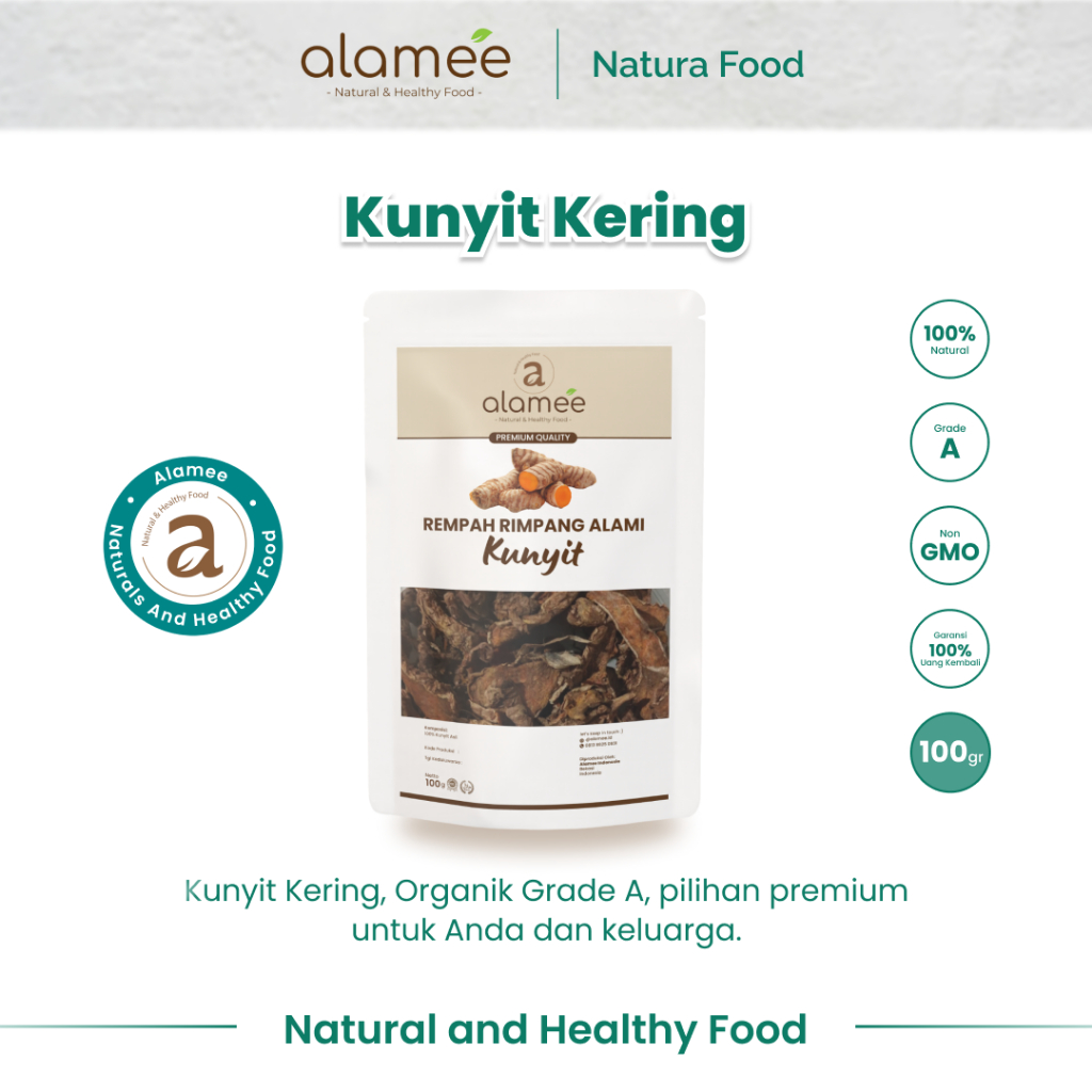 

ALAMEE Kunyit Kering Iris Rempah Dried Turmeric Rimpang Organik Alami Kunir Spice 100gr