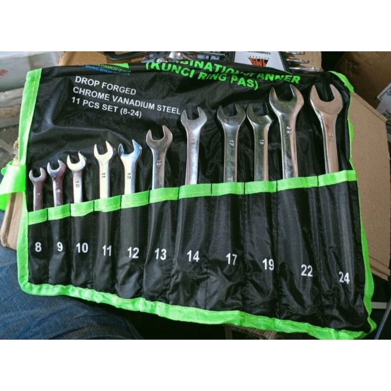 [1Sett] Kunci Ring Pas Set Drop Forged Chrome Vanadium Steel 11 Pcs (8-24)