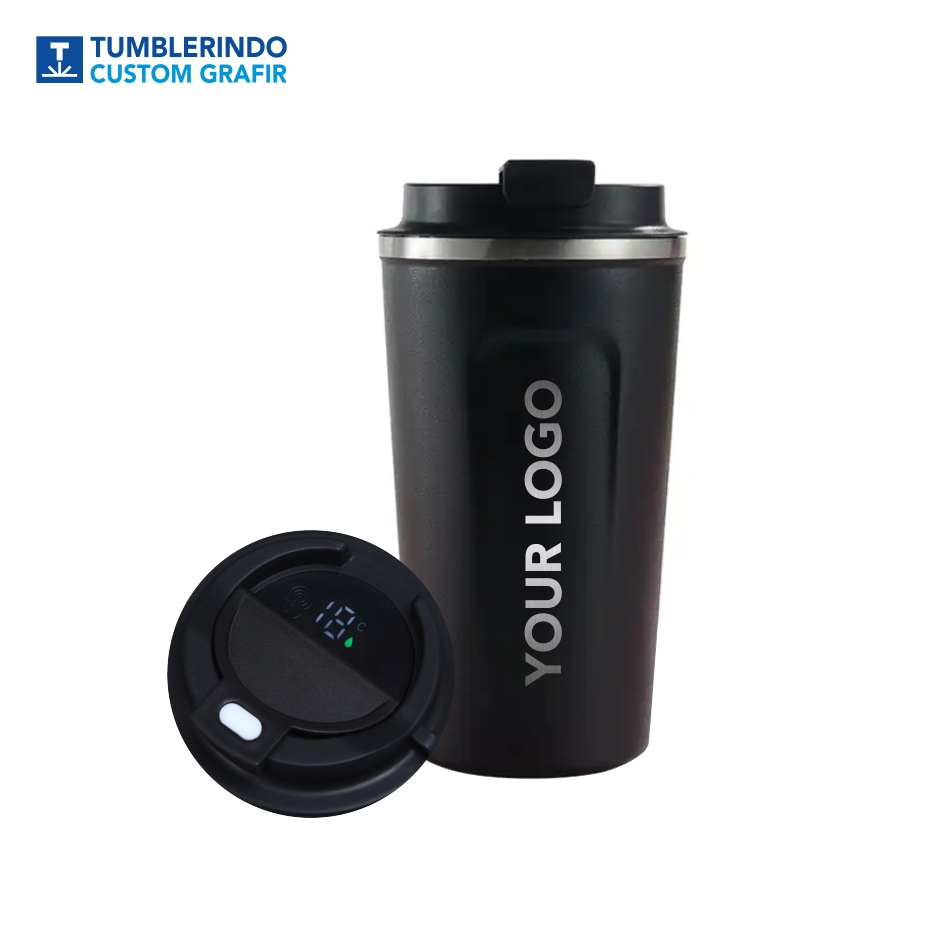 Tumbler Mug Kopi Custom Grafir Laser Stainless Steel Vacuum Tahan Panas Dingin Temperatur Pembaca Su