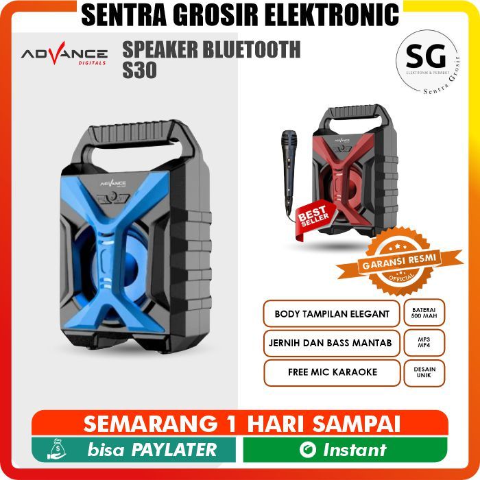 ADVANCE SPEAKER BLUETOOTH S30 FREE MIC KARAOKE / Speaker WIRELESS / SALON AKTIF PORTABLE SPEAKER