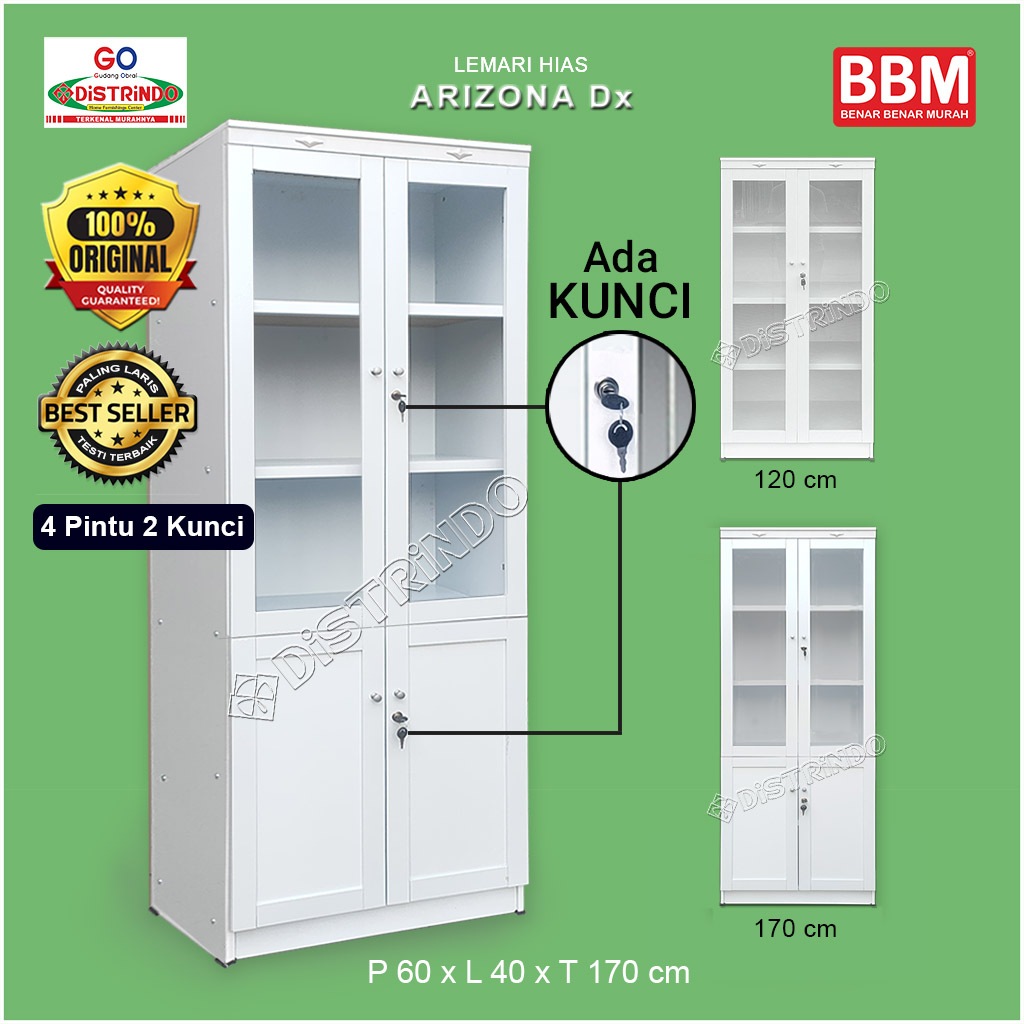 Distrindo - Bufet Lemari Hias Etalase Pintu Kaca + 2 Kunci Serbaguna Untuk Tas, Kosmetik, Konfeksi