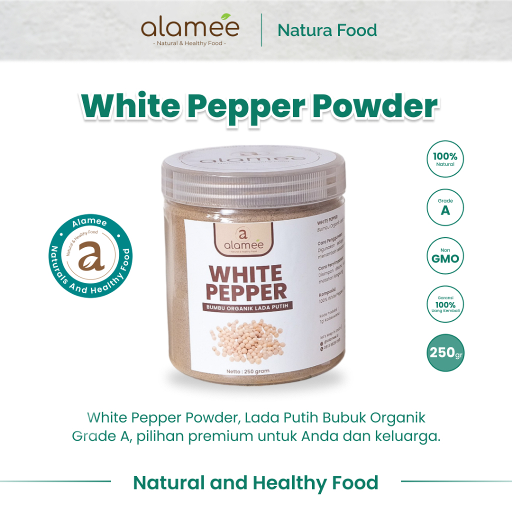 

ALAMEE Bubuk Lada Putih White Pepper Powder Merica Whitepepper Bumbu Dapur Instan 300 gram Organik