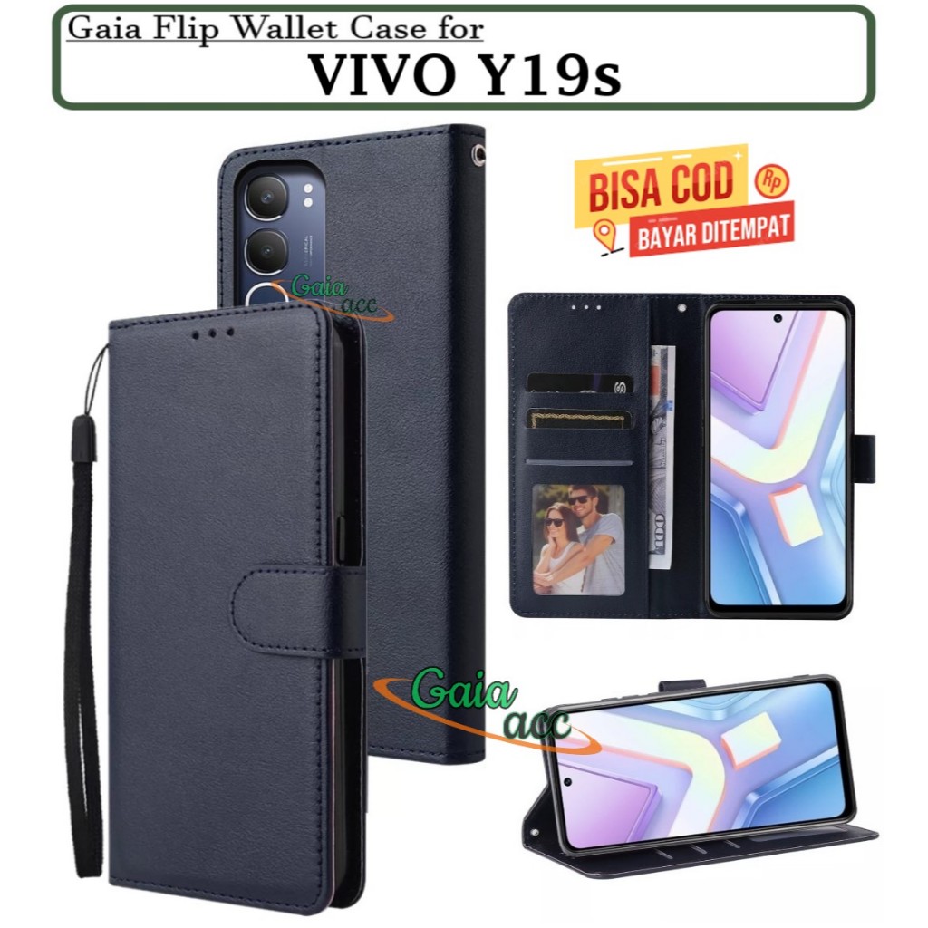 Flip Case VIVO Y19s Flip Leather case-Flip Wallet Case /Casing Dompet Kulit Hp Ada Tempat Kartu Dan 