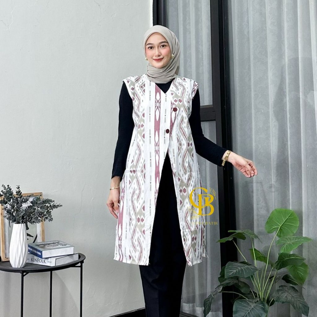Termurah Long Cardi Batik Atasan Wanita Modern Outer Panjang Tanpa Lengan