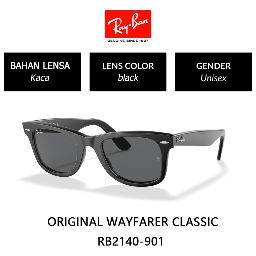 kacamata hitam Ray-Ban RB2140 ORIGINAL WAYFARER CLASSIC sunglasses lensa kaca pria wanita