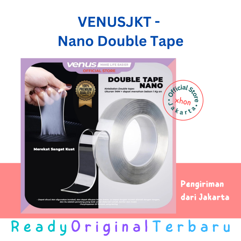 

[ORIGINAL] VENUSJKT - Nano Double Tape 1 meter | Selotip Bening | Isolasi Bening | Isolasi Waterproof | Transparant Tape