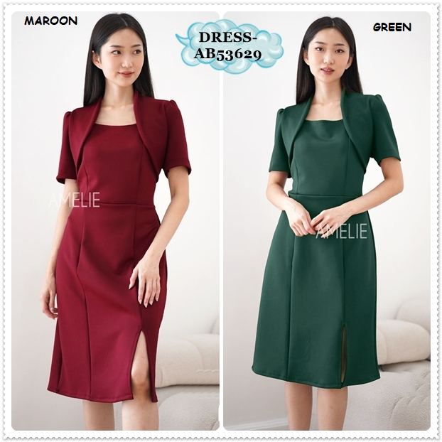 AB53929 Mini Dress Cheongsam Pesta Natal Imlek Wanita Korea Scuba Import Merah Red Maroon Hijau Boto