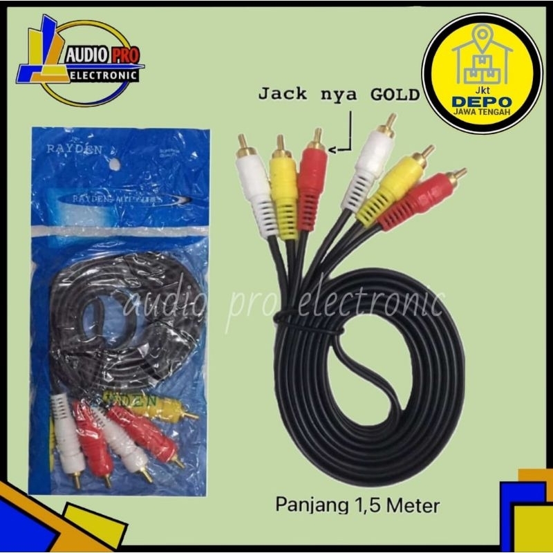 CABLE AV AUDIO VIDEO 3WAY 3JALUR 3R - 3R RAYDEN  BESAR GOLD 1,5METER