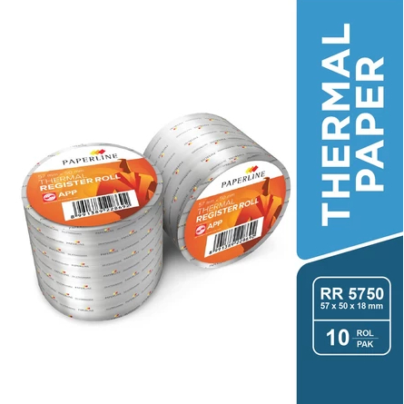 

THERMAL PAPERLINE / KERTAS RESI KASIR / KERTAS ROLL KASIR / KERTAS STRUK KASIR / THEMPER / THERMAL PAPER 5750 / 57 X 50 MM PAPERLINE