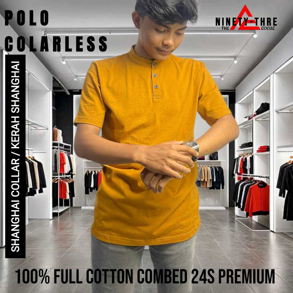 Polo Collarless / Polo Shanghai – Kaos Polo Pria Polos dengan Kancing Desain simpel & elegan untuk t