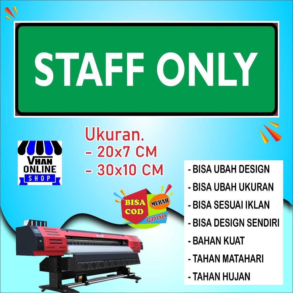 

Cetak Sticker Dengan Tulisan Staff Only Bahan Kuat Hijau