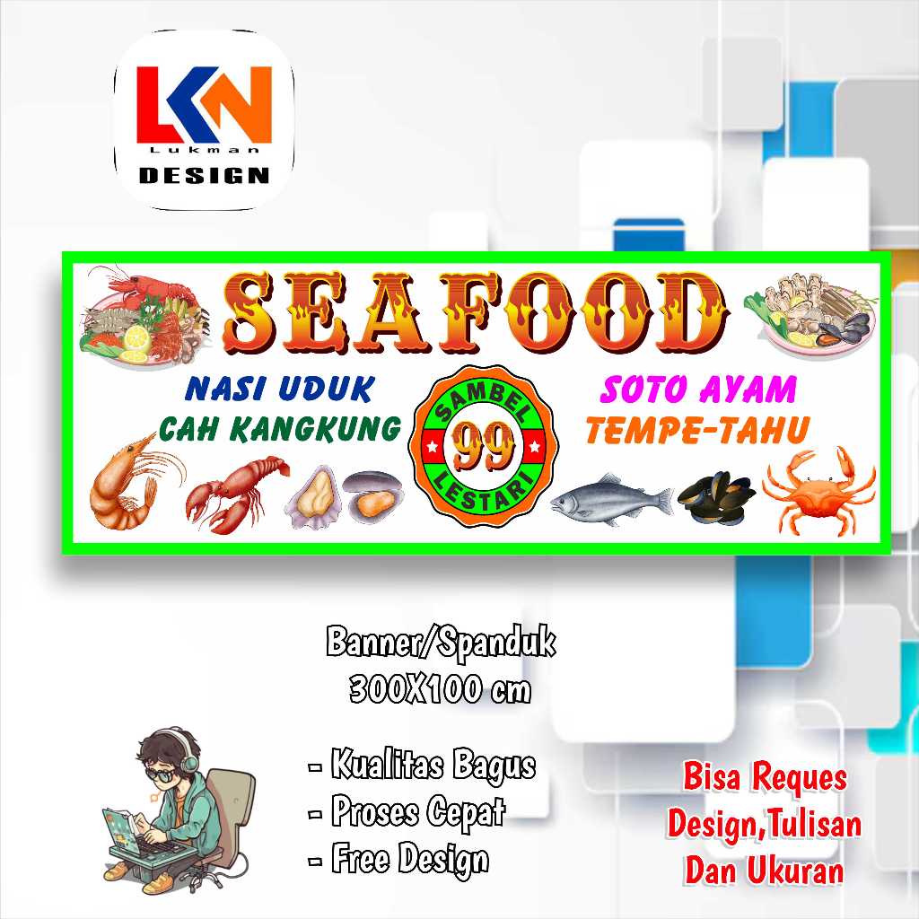 Spanduk Banner Pecel lele Seafood custom model c