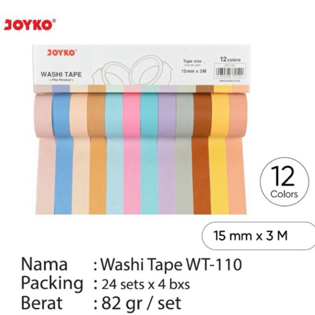 

( 12 rol ) WT-110 Joyko WASHI TAPE Polos Decor Jurnal Dekor Masking Tape Scrapbook WT-110