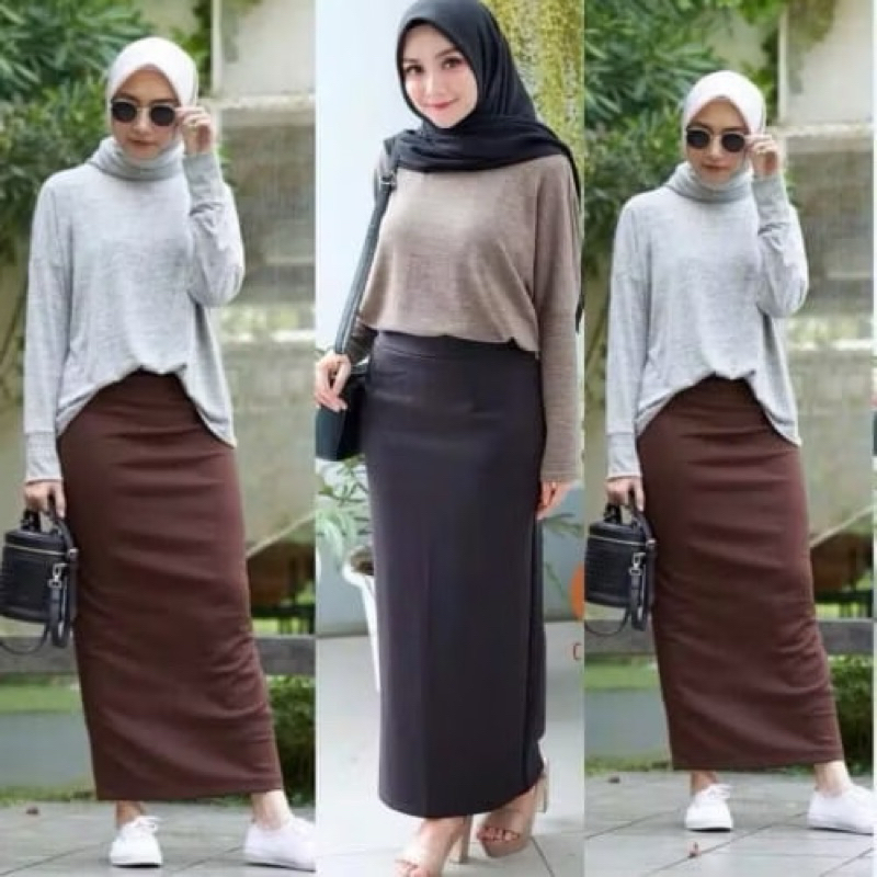 READY HITAM PUTIH MOCCA DLL Rok Span Panjang Scuba Premium | Rok Kerja | Rok Pensil Scuba | Rok Span