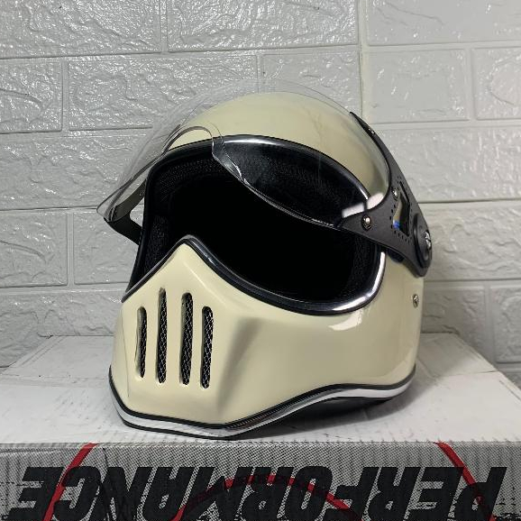 Helm Cakil Custom List Chrome Cream + Visor