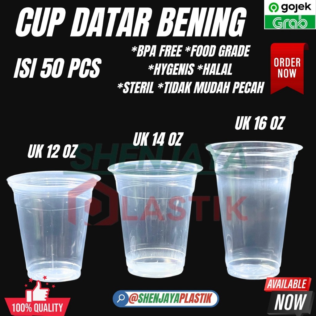 CUP DATAR,CUP GELAS,CUP BOBA,CUP ES BENING | UK 12,1416,22OZ | ISI 50PCS/PAK