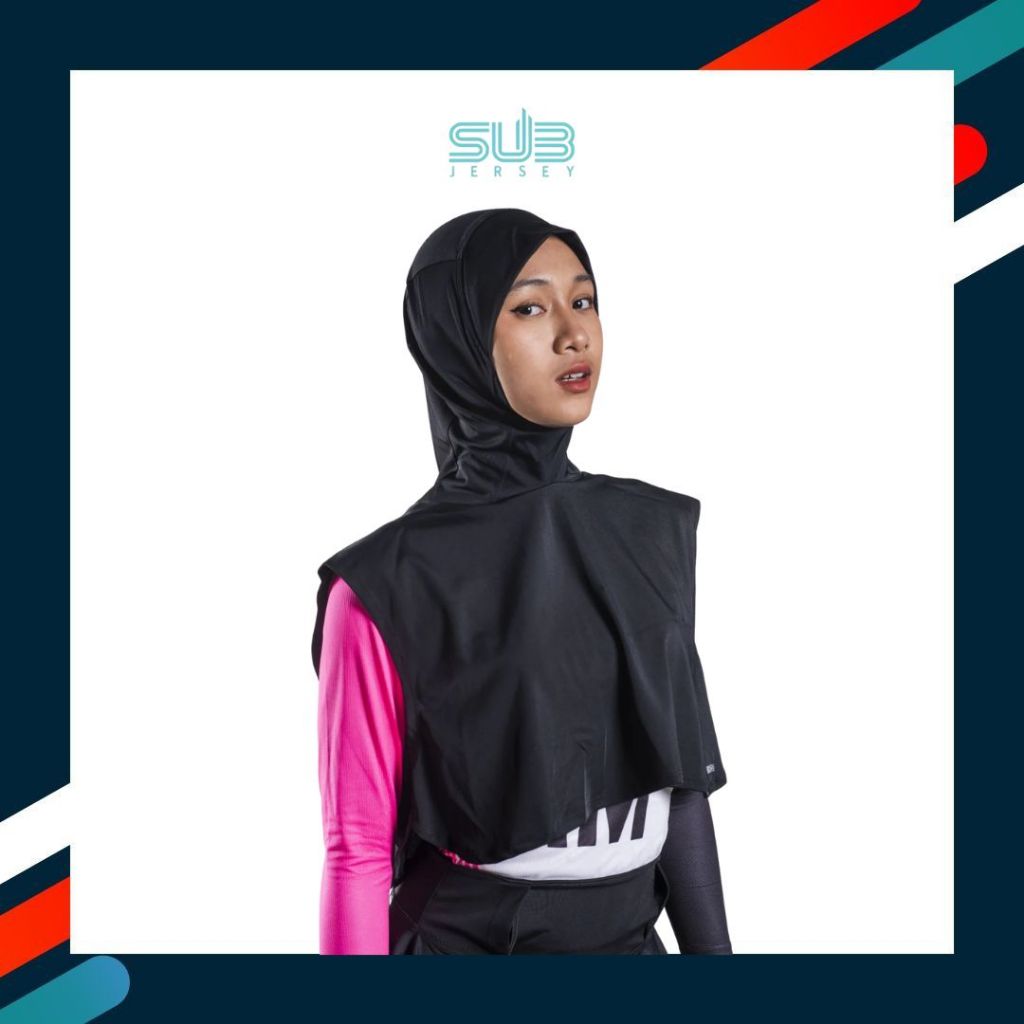 Sub Jersey Vest Hijab Black Allsize Sporty Jilbab Olahraga Hitam