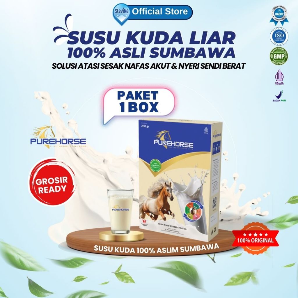 

Susu Kuda Pure Horse 100% Original dari Sumbawa Untuk Keluhan Sesak Nafas Akut dan Nyeri Sendi Berat Kemasan 250gram Paket 1 Box