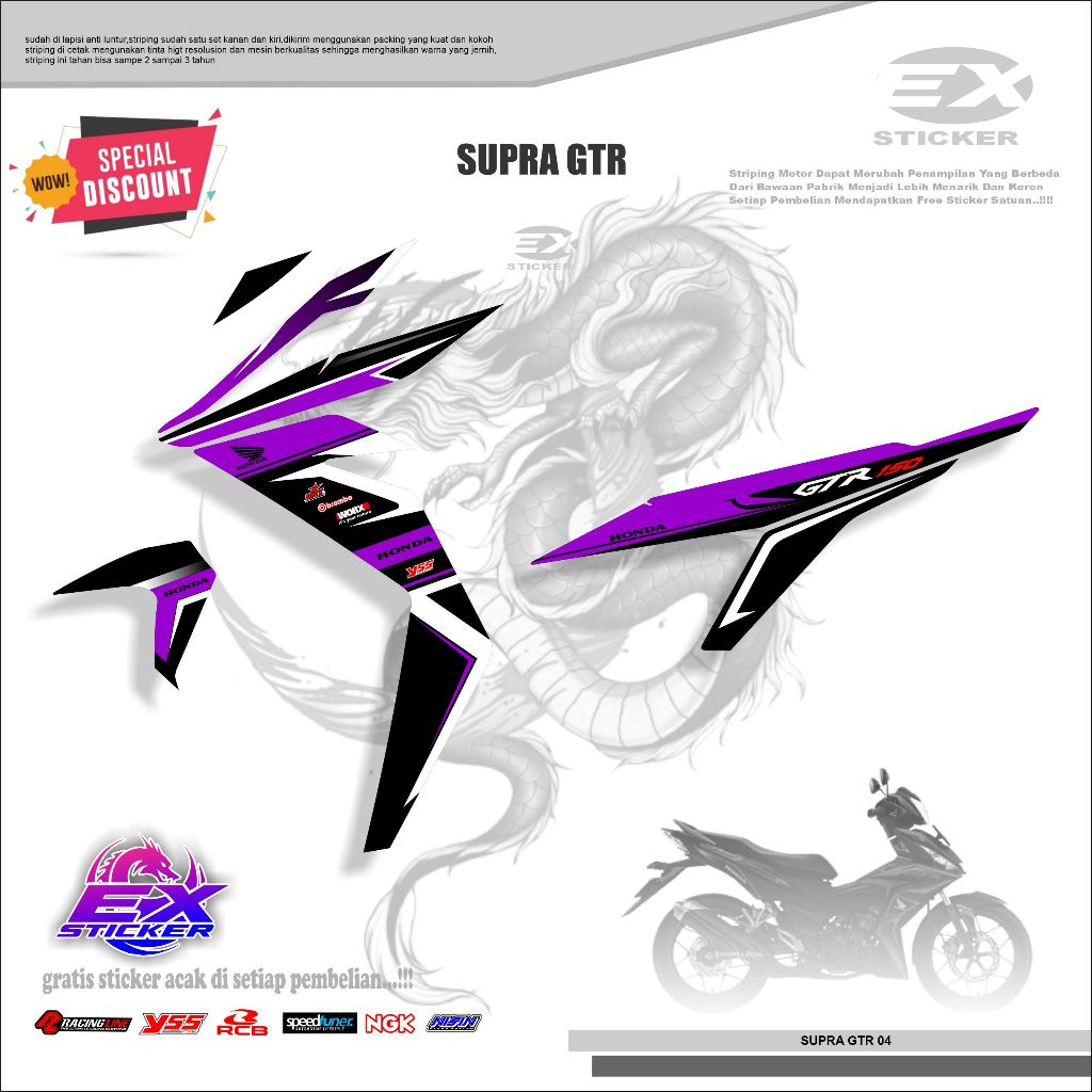 Sticker Supra GTR Striping Motor Striping Honda Supra 150 GTR 150 2019 hitam kode 04