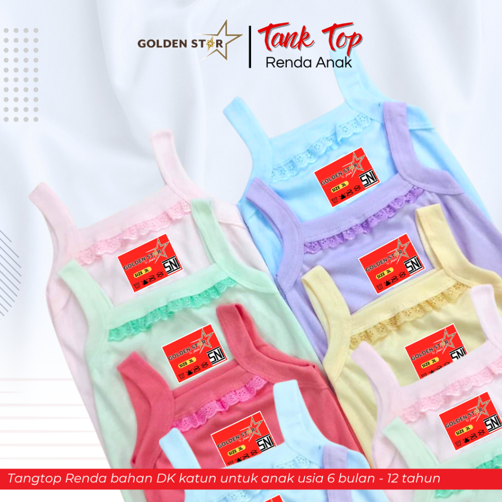 1 Lusin tank top anak perempuan / tantop anak lusinan golden Star / tantop anak perempuan umur 4-5 t
