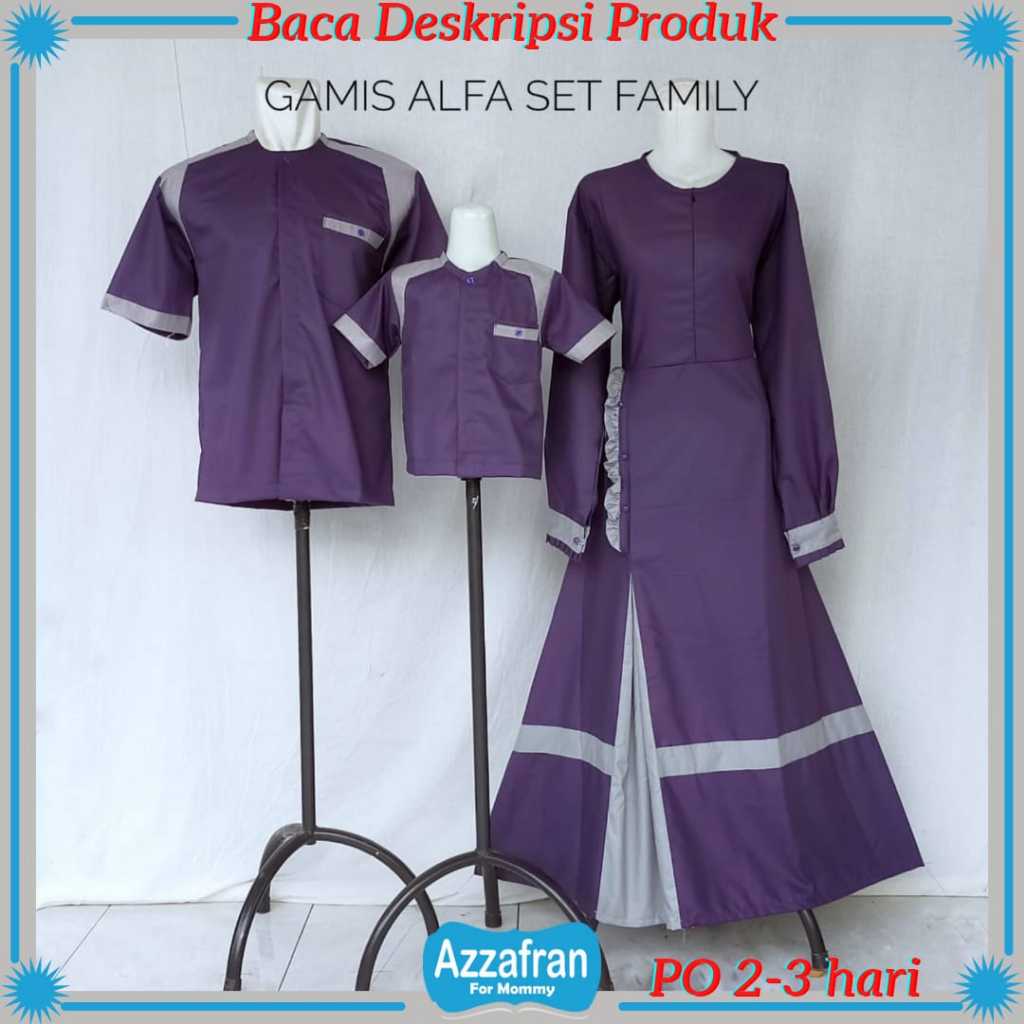 Gamis Alfa Couple Ungu Tua | Baju Katun Anak Perempuan & Dewasa Seragam Lebaran Toyobo Terbaru Murah