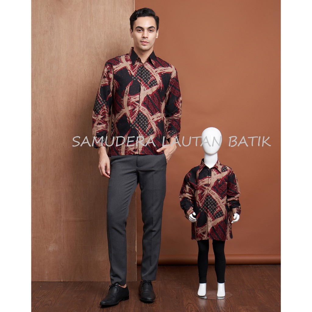 Batik Warna Maroon,Kemeja Batik Pria Couple Ayah Anak Warna Merah Maroon,Batik Couple Keluarga,Batik