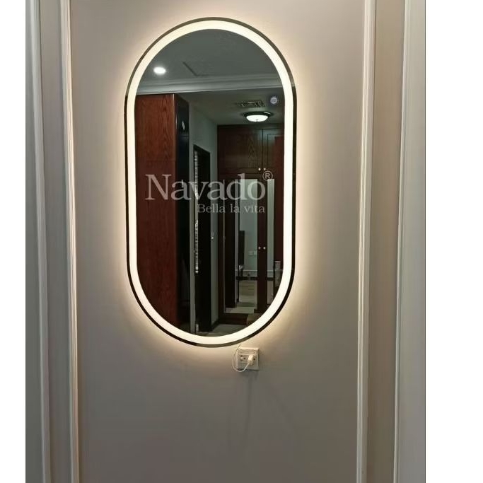 Cermin kapsul led aesthetic cermin led tempel dinding wastafel kamar mandi 80x60