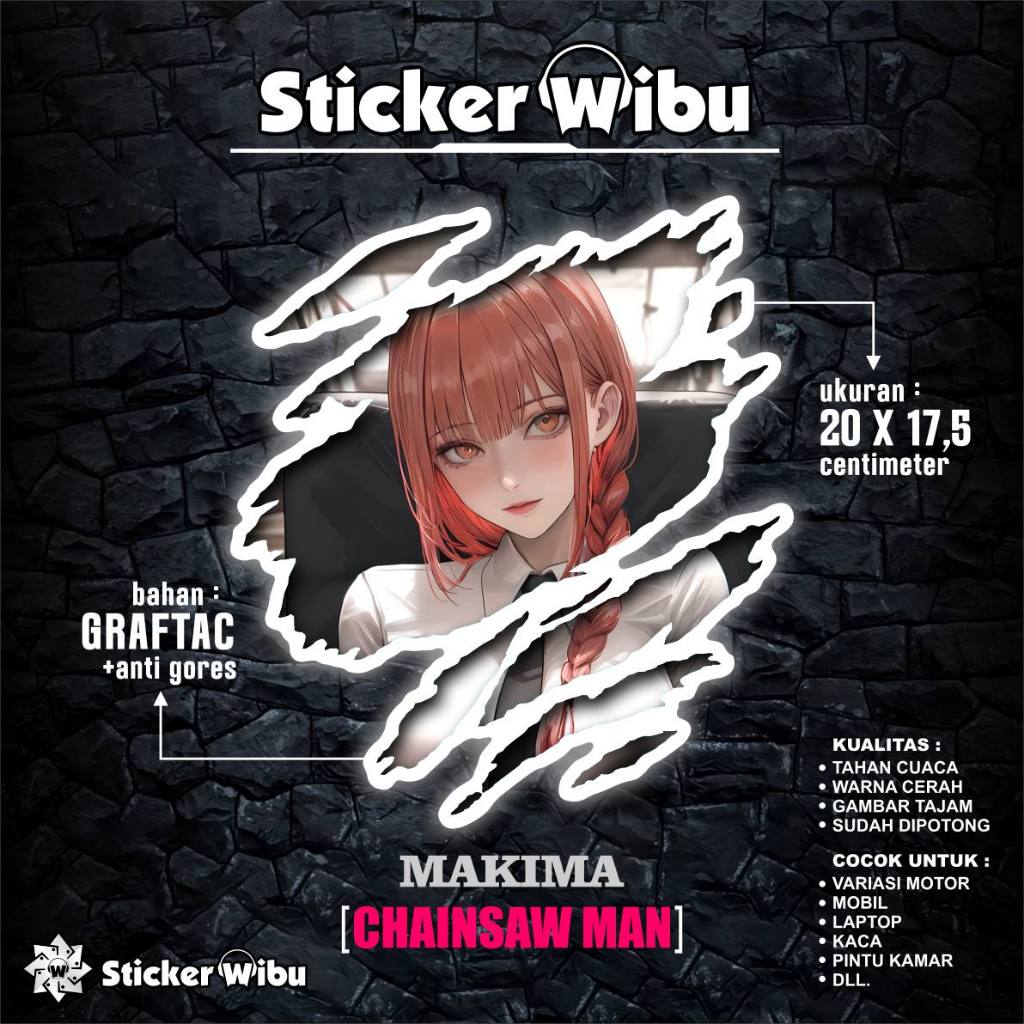 STIKER ANIME UNIVERSAL MAKIMA ANIME UNTUK MOTOR.MOBIL PC LAPTOP  DLL. BISA CUSTOM GAMBAR LAIN