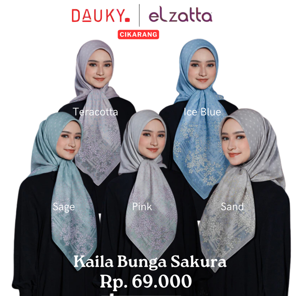 ELZATTA Kaila Bunga Sakura - Fashion Muslim Jilbab Hijab Segi Empat Motif Bahan pollycaton