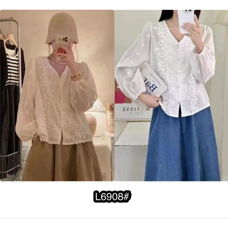 Blus Lg9088# Putih Bordir