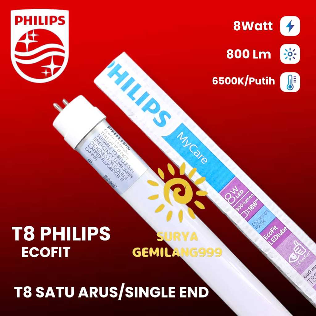 PHILIPS LAMPU TL LED TUBE T8 ECOFIT 8WATT PUTIH (PILIH VARIAN)