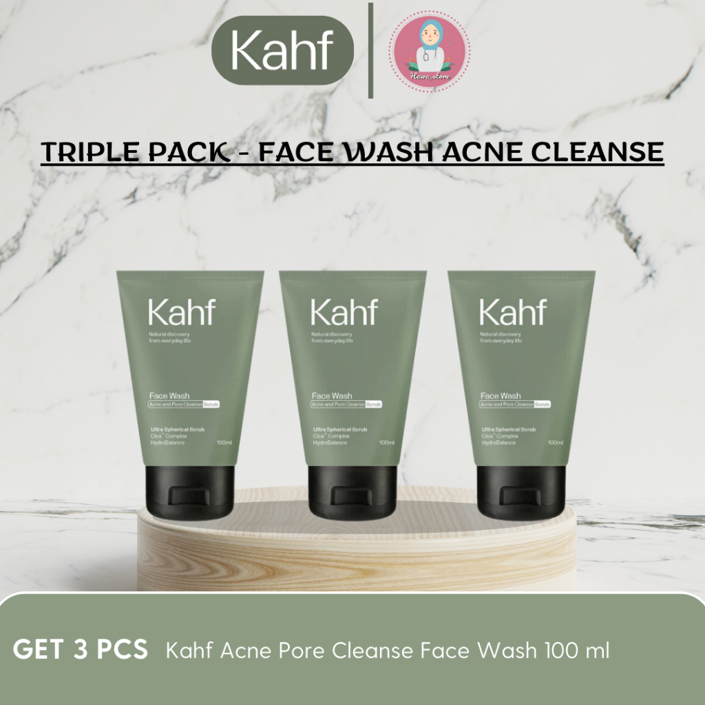 Kahf Acne Pore Cleanse Face Wash 100 ml Triple Pack - Paket Sabun Wajah Pria Isi 3