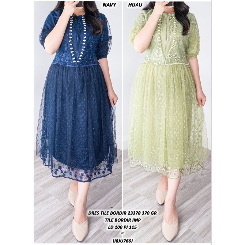 MIDI DRESS NATAL GEREJA SIDI BAPTIS GAUN PESTA BRUKAT TILE BORDIR PREMIUM ASD 233788