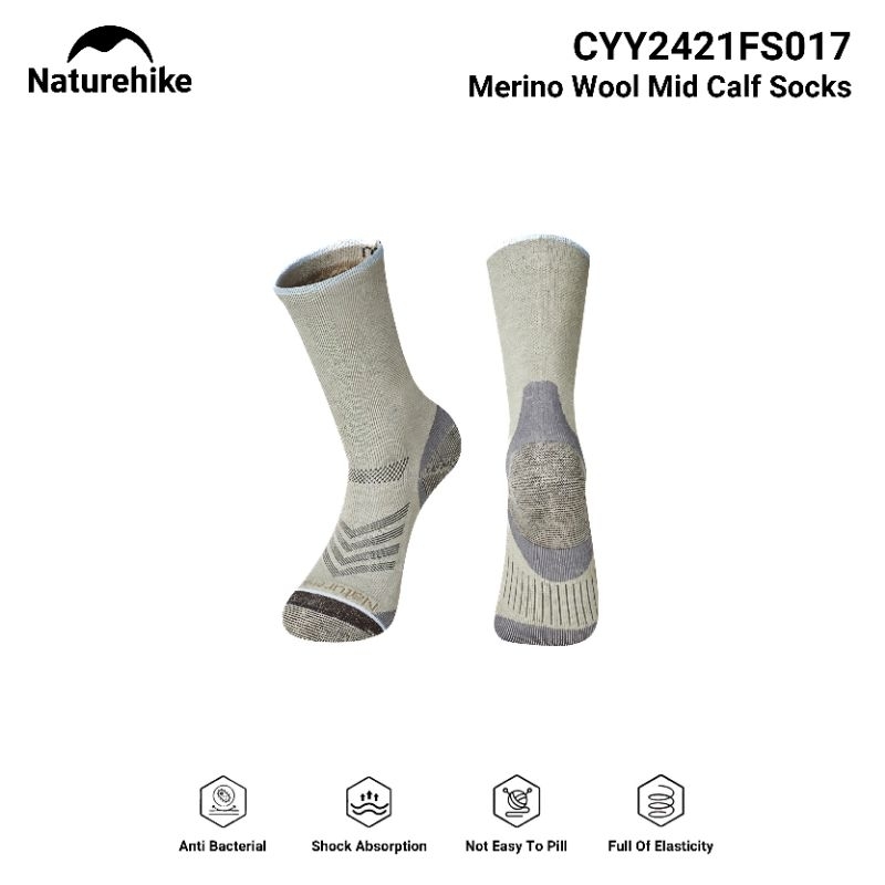 KAOS KAKI MERINO WOOL NATUREHIKE CYY2421FS017 MID CALF SOCKS RUNNING HIKING TREKKING RIDING DAILY SP