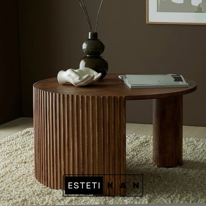 Coffe Table Fumiko-Estetikan | Meja Ruang Tamu Bulat  Japandi Aesthetic |  Meja Lesehan  Minimalis M