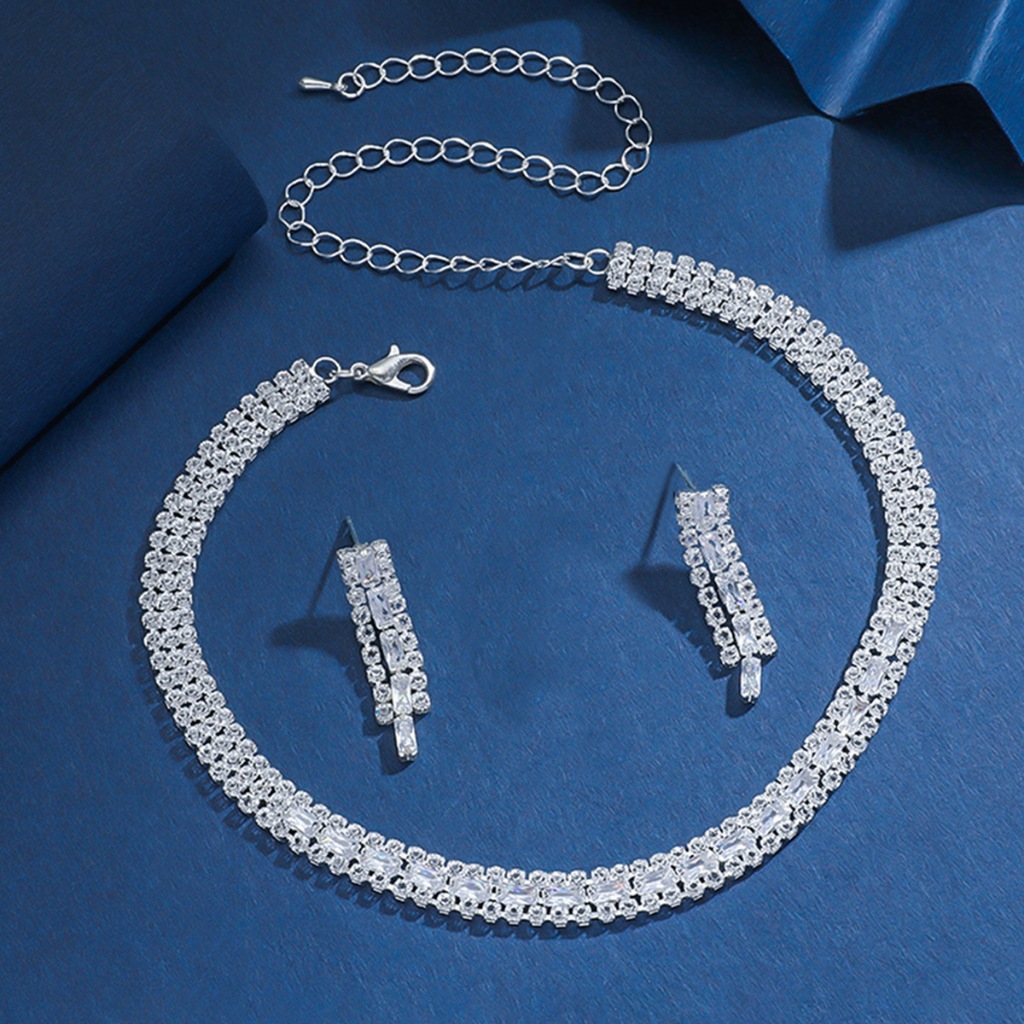 Set Perhiasan Pengantin Pesta Pernikahan Kondangan Set Kalung dan Anting Berlian Imitasi Set A1