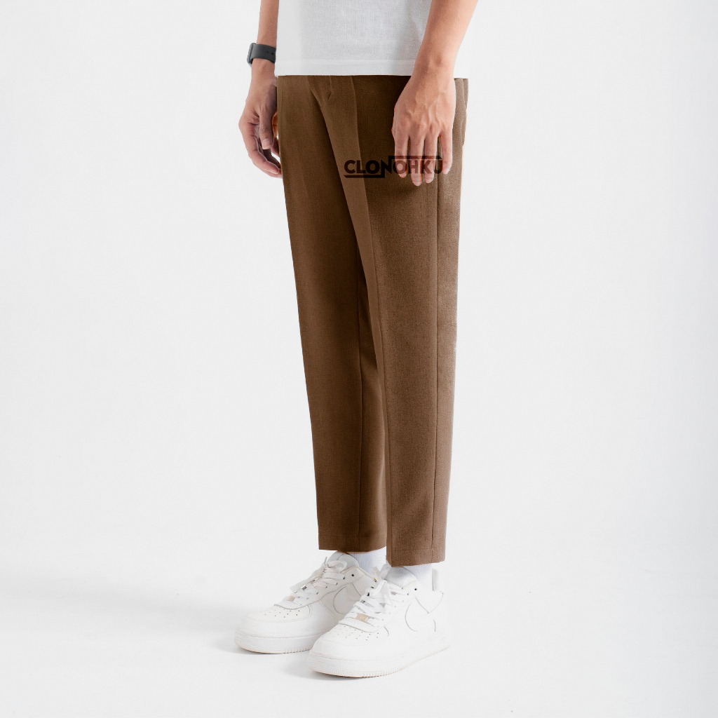 CLONOHKU Celana Ankle Pants Pria Coklat  Celana kerja kantor formal Bahan Pria Dewasa Slim fit Keren