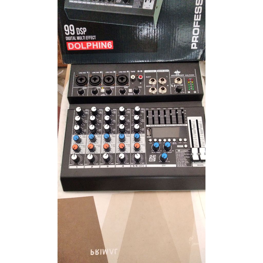 Mixer Soundqueen Dolphin 6 Chanel Efek Digital Reverb 99dsp USB Bluetooth Equaliser Original Produk